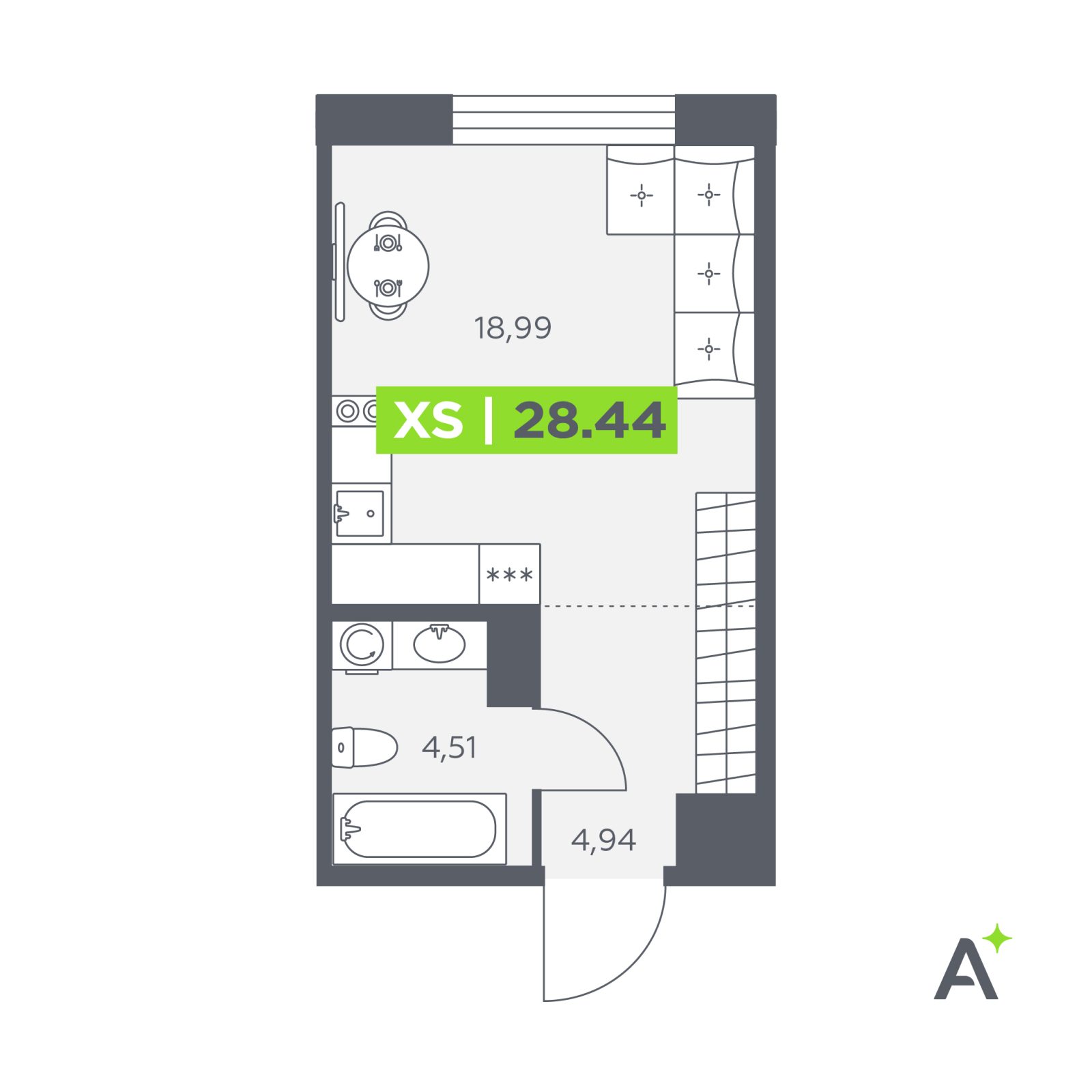 Планировка: студия, 28,4 м²