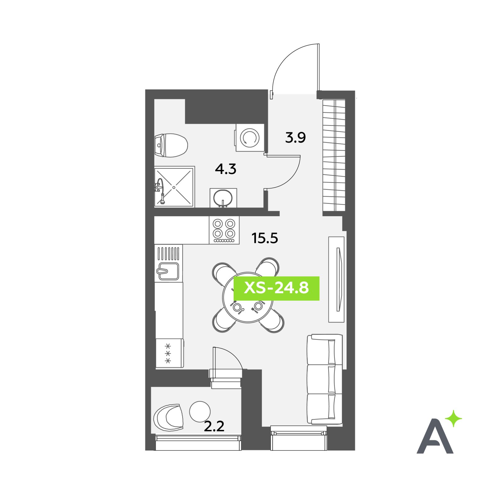 Планировка: студия, 24,8 м²