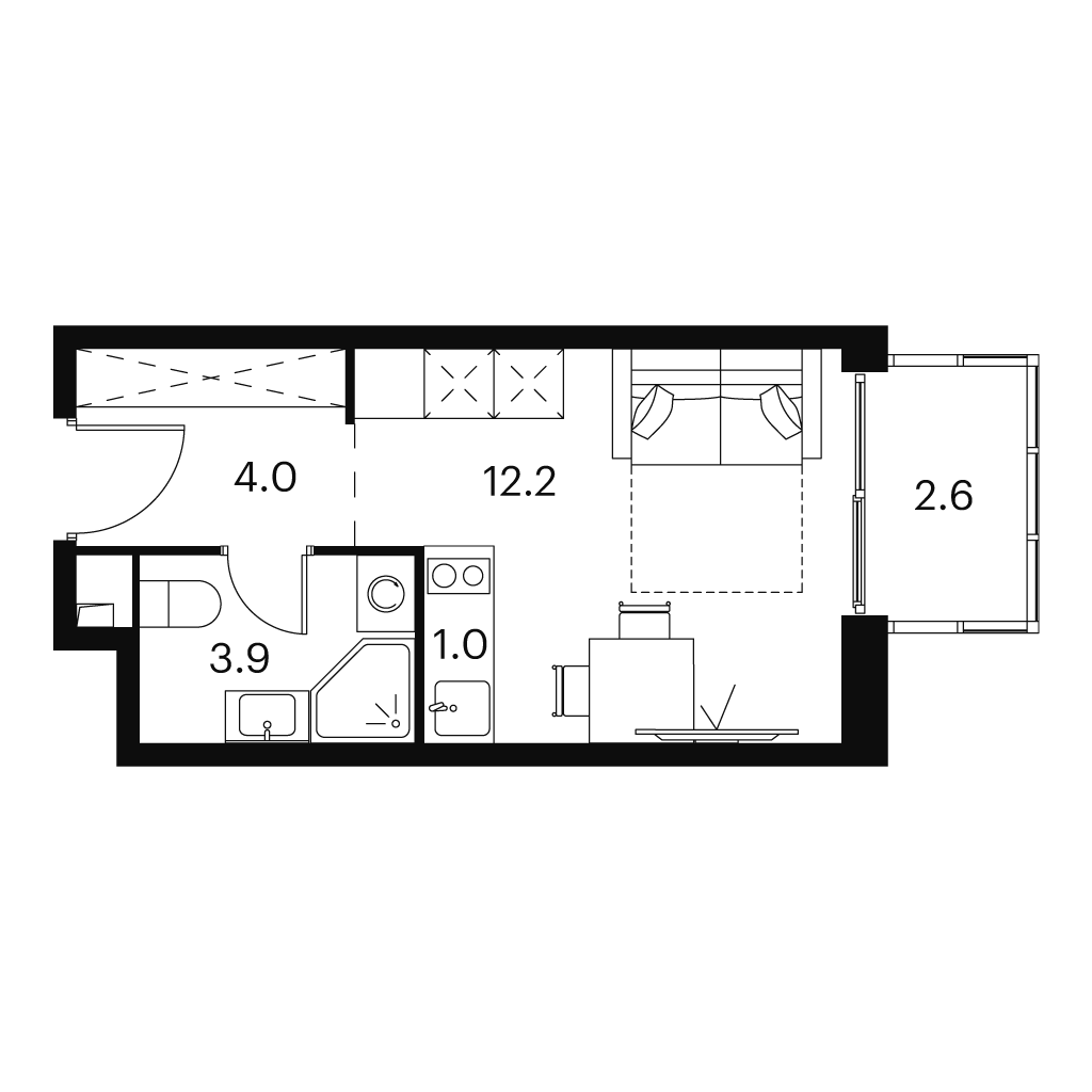 Планировка: студия, 23,7 м²