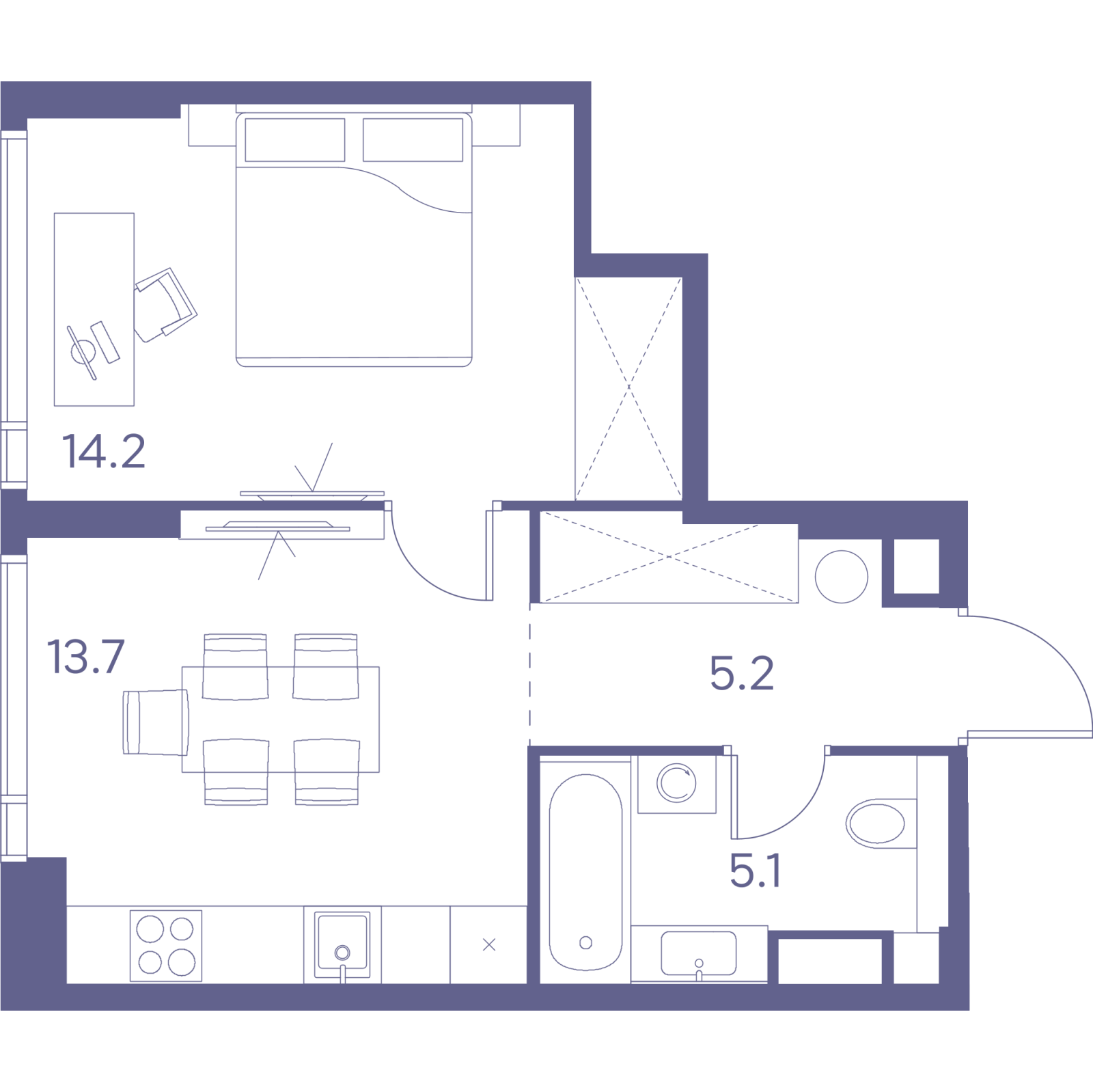 Планировка: 1-комнатная квартира, 38,2 м²