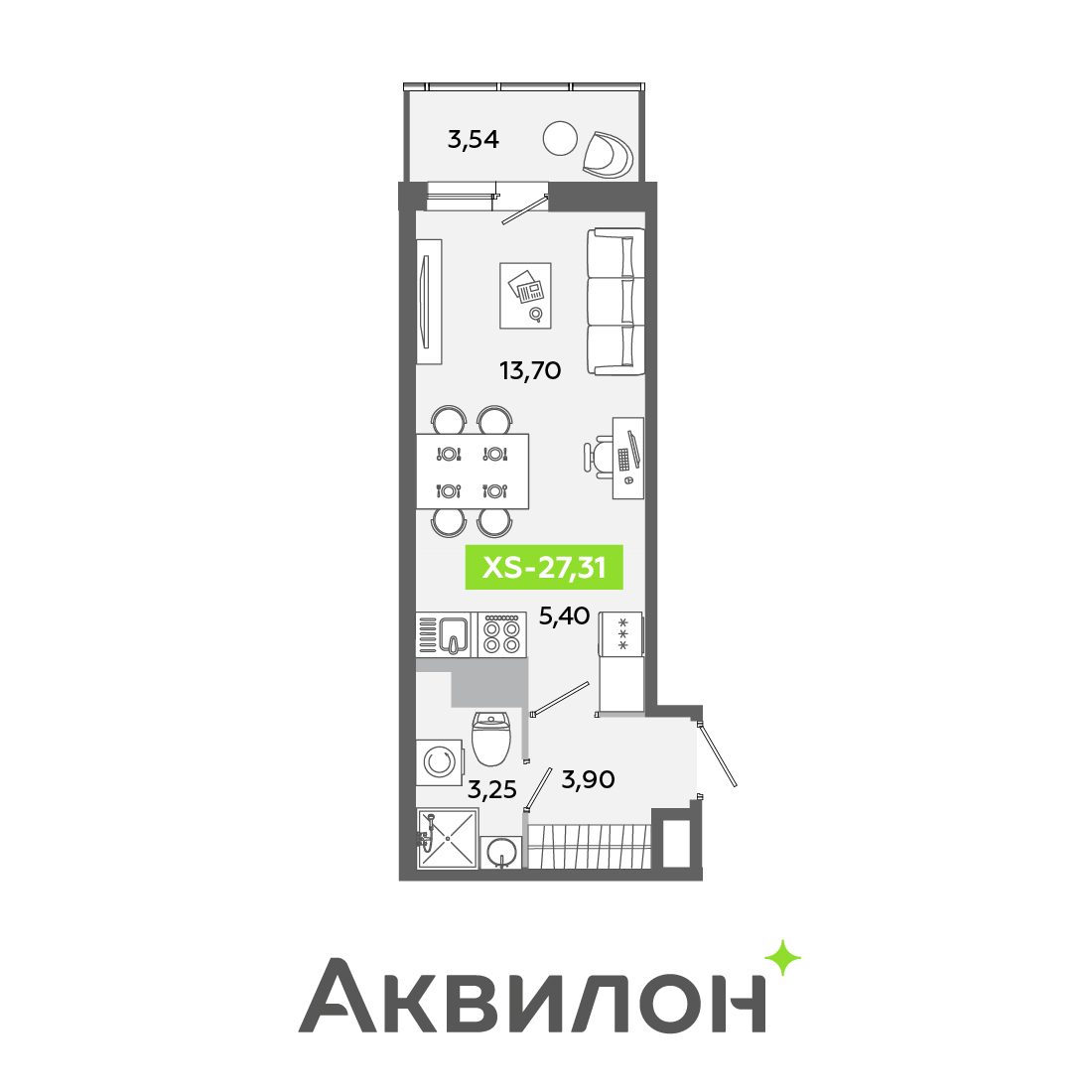 Планировка: студия, 27,3 м²