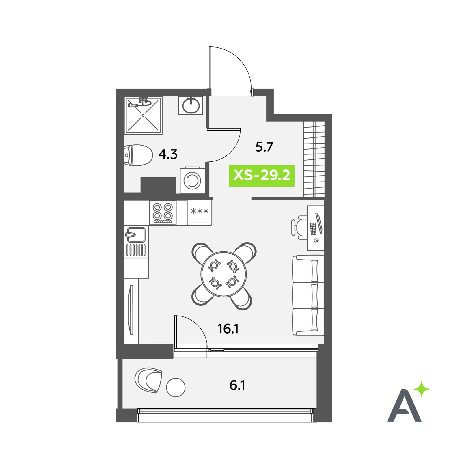 Планировка: студия, 29,2 м²