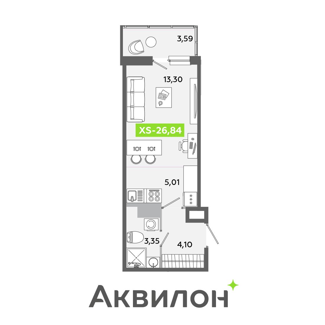 Планировка: студия, 26,8 м²
