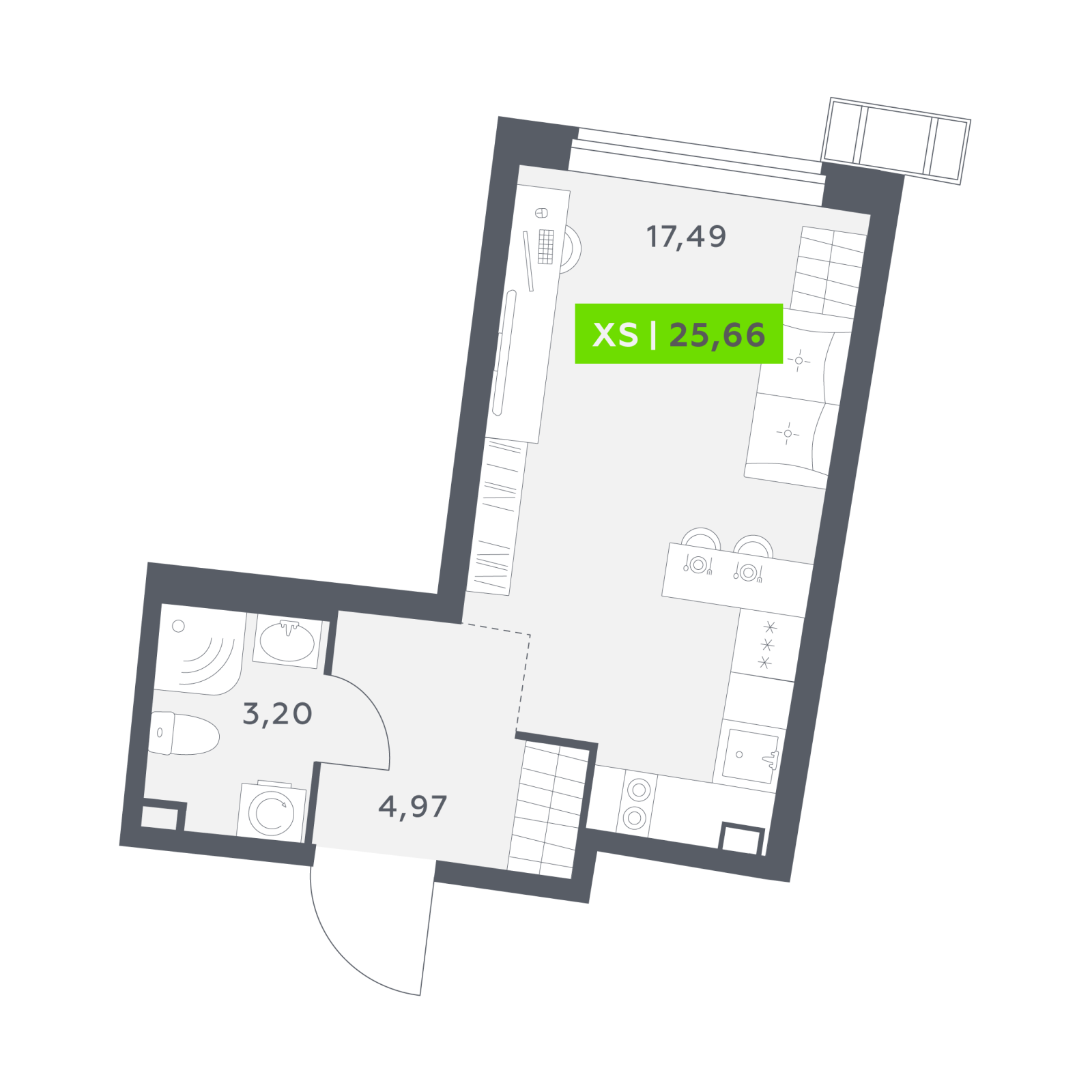 Планировка: студия, 25,7 м²