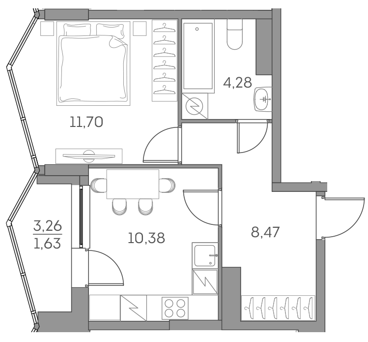 Планировка: 1-комнатная квартира, 36,5 м²