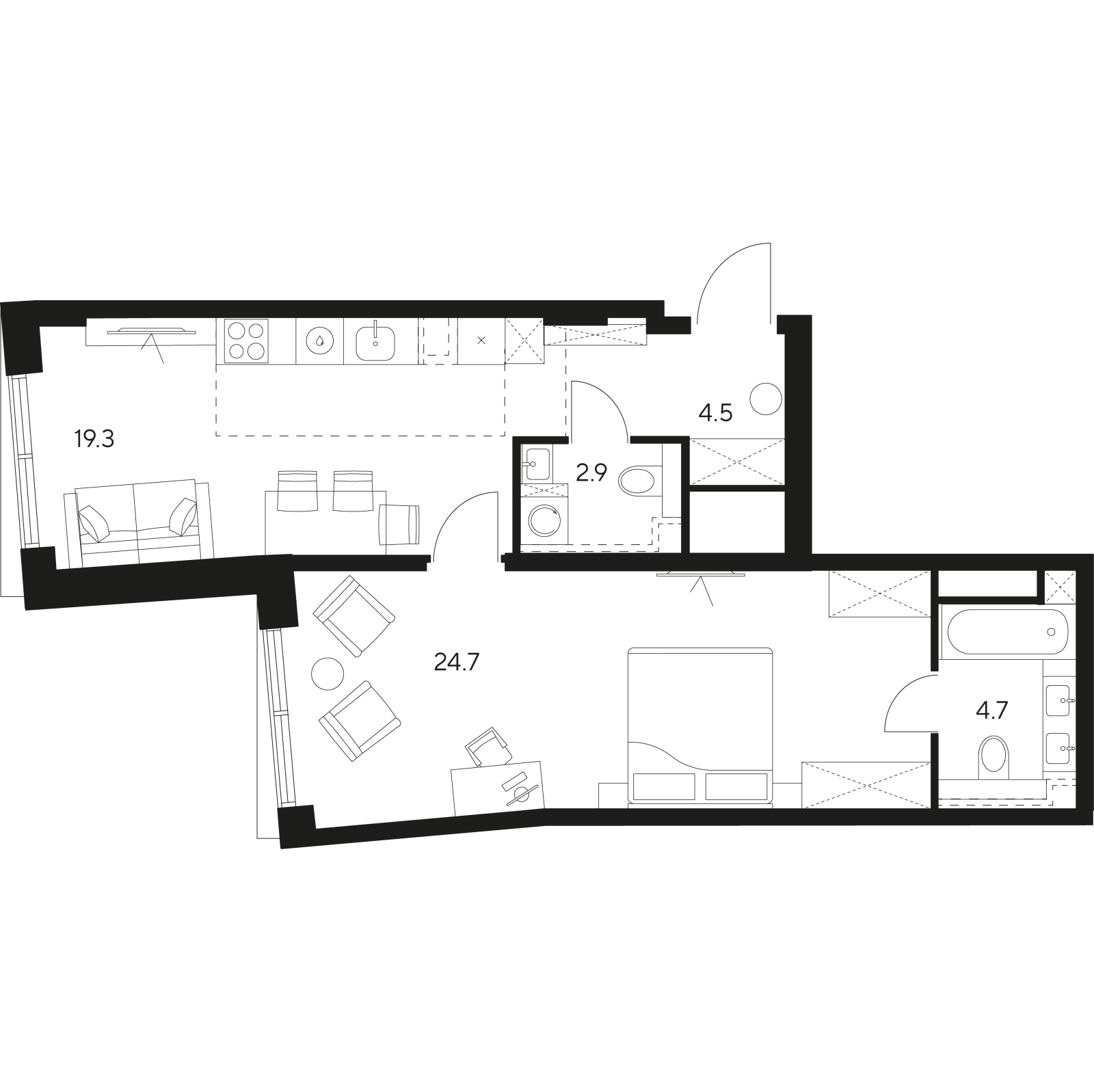 Планировка: 2-комнатная квартира, 56,1 м²