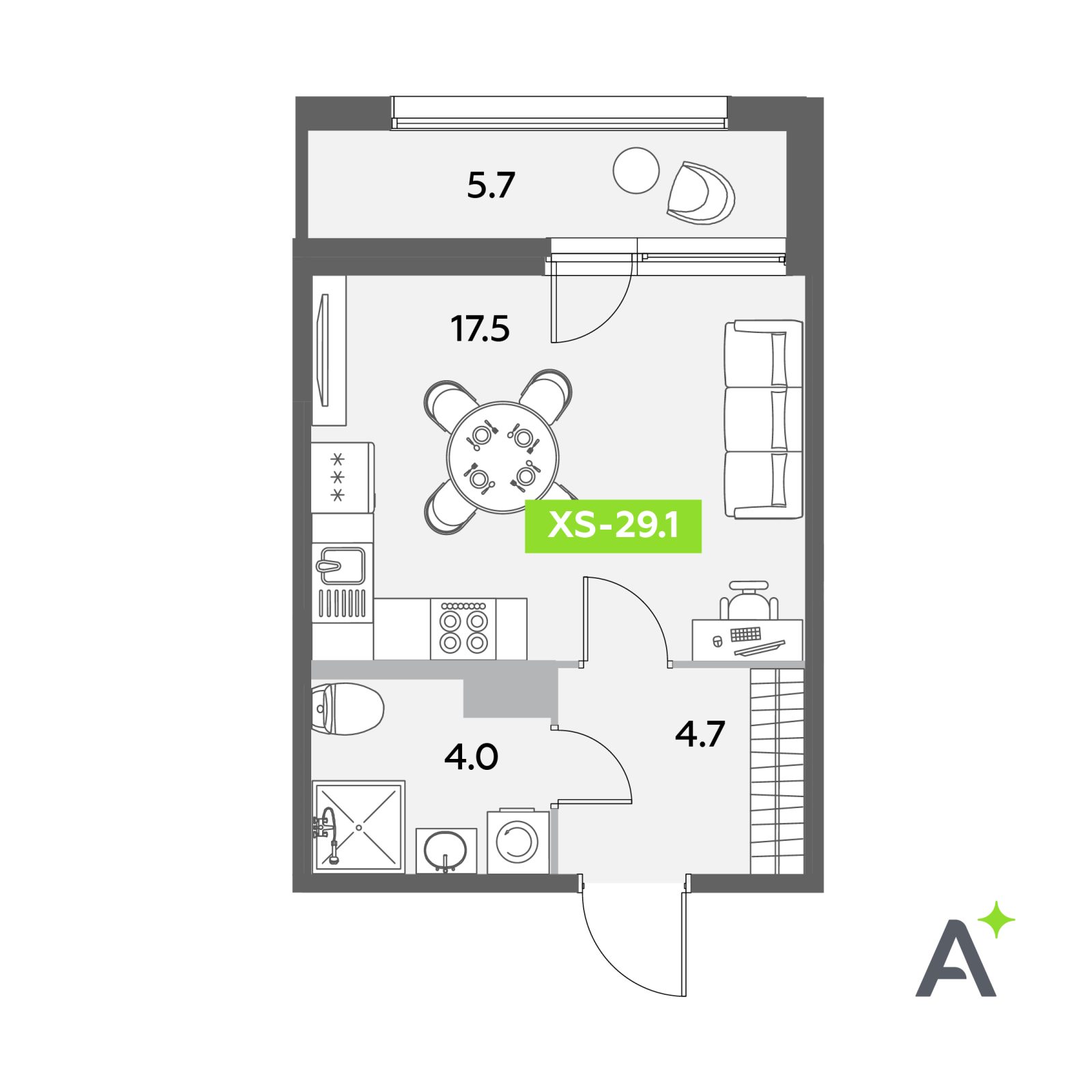 Планировка: студия, 29,1 м²