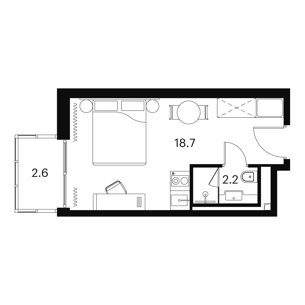 Планировка: студия, 23,5 м²