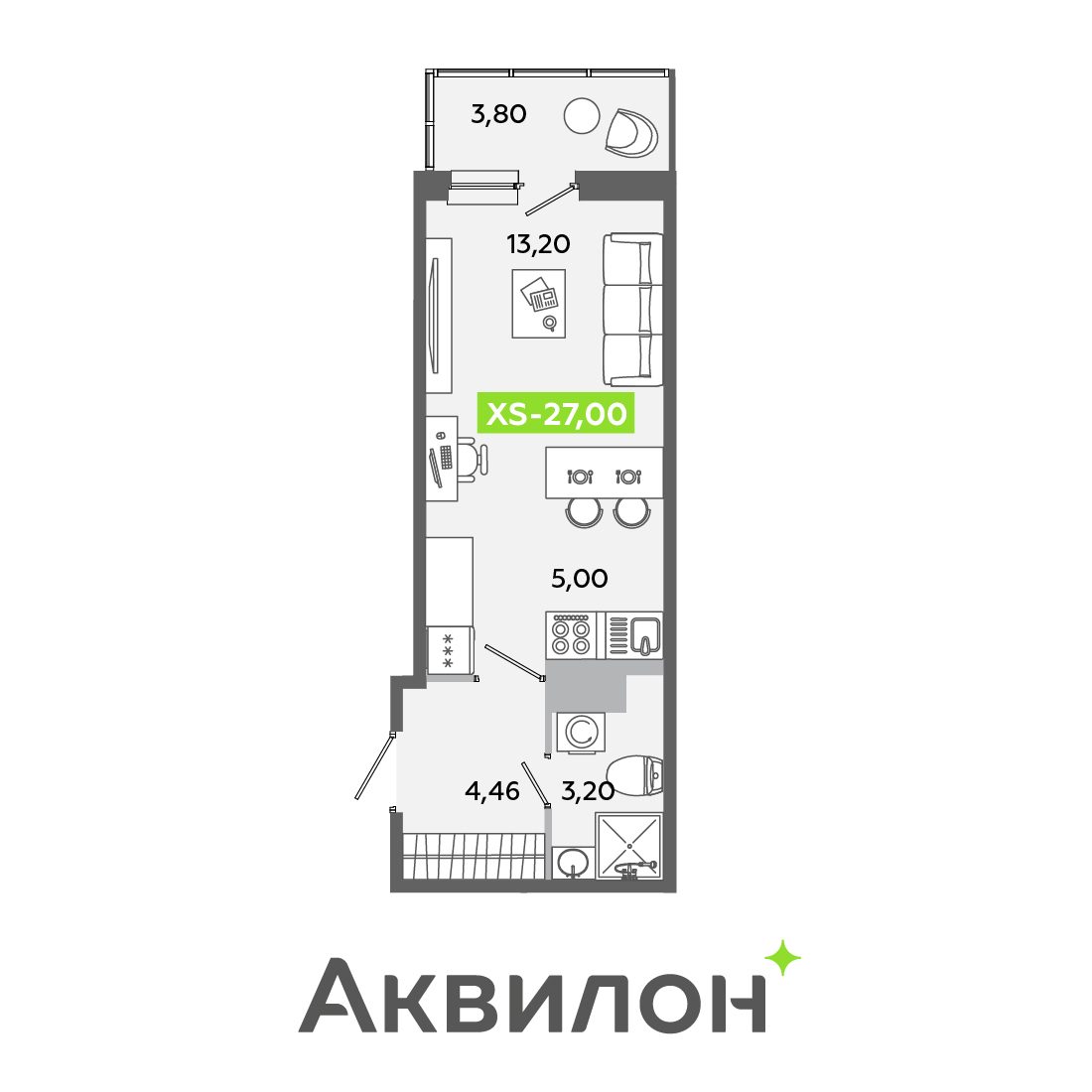 Планировка: студия, 27,0 м²