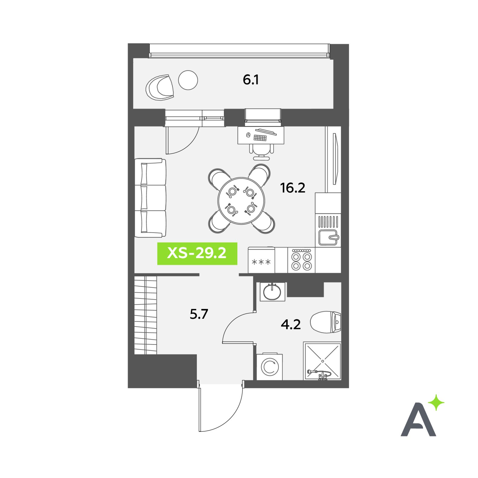 Планировка: студия, 29,2 м²
