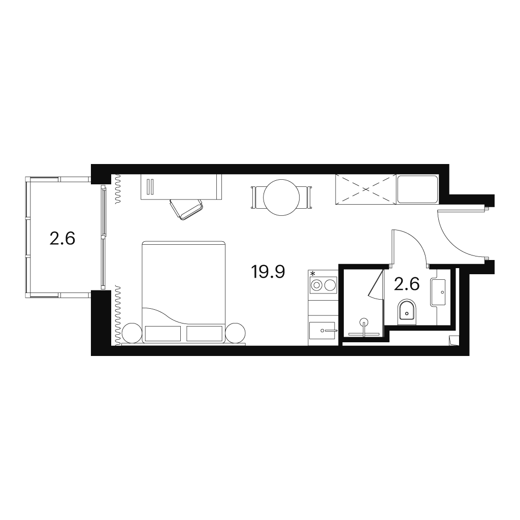 Планировка: студия, 25,1 м²