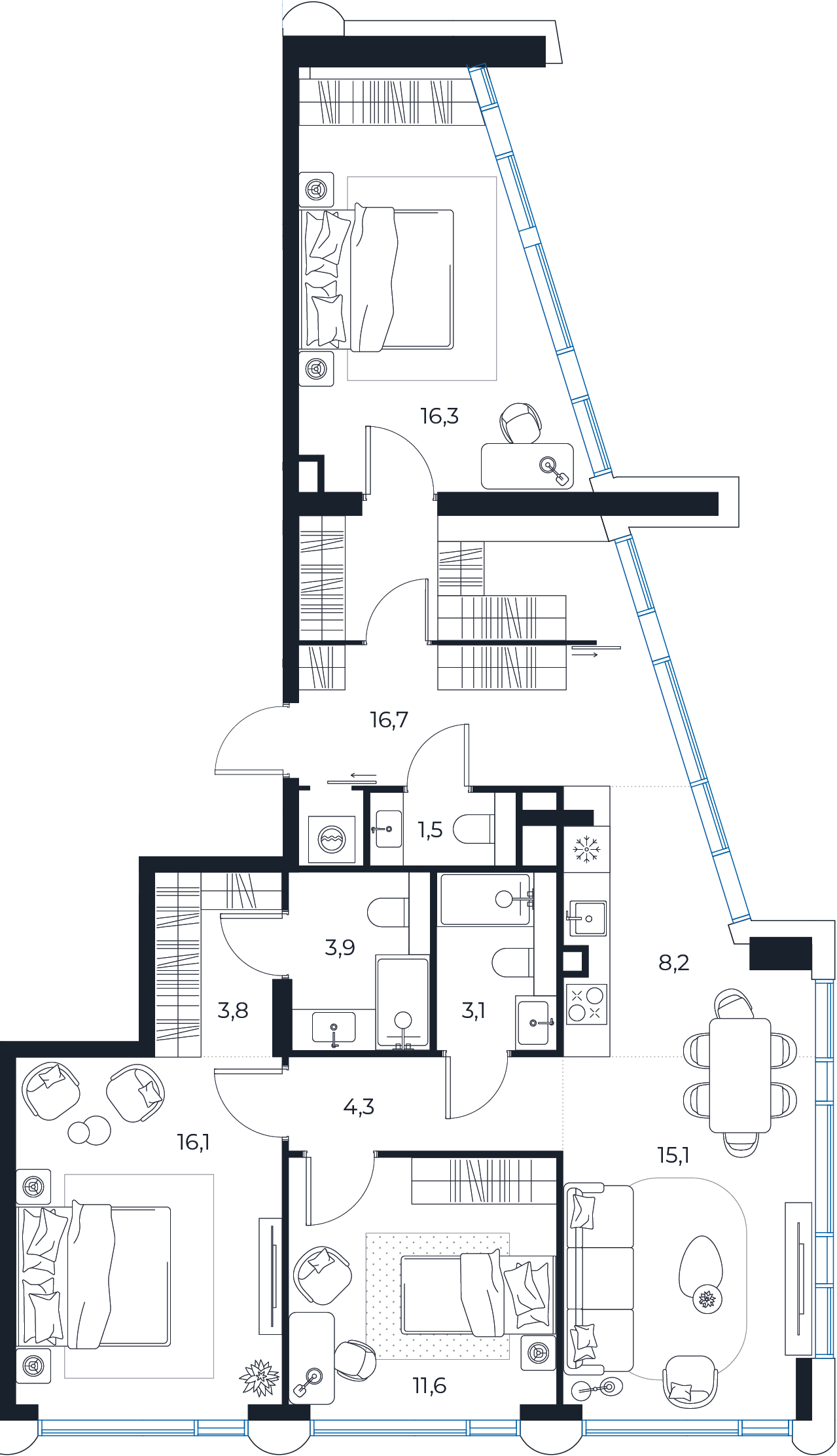Планировка: 2-комнатная квартира, 100,6 м²