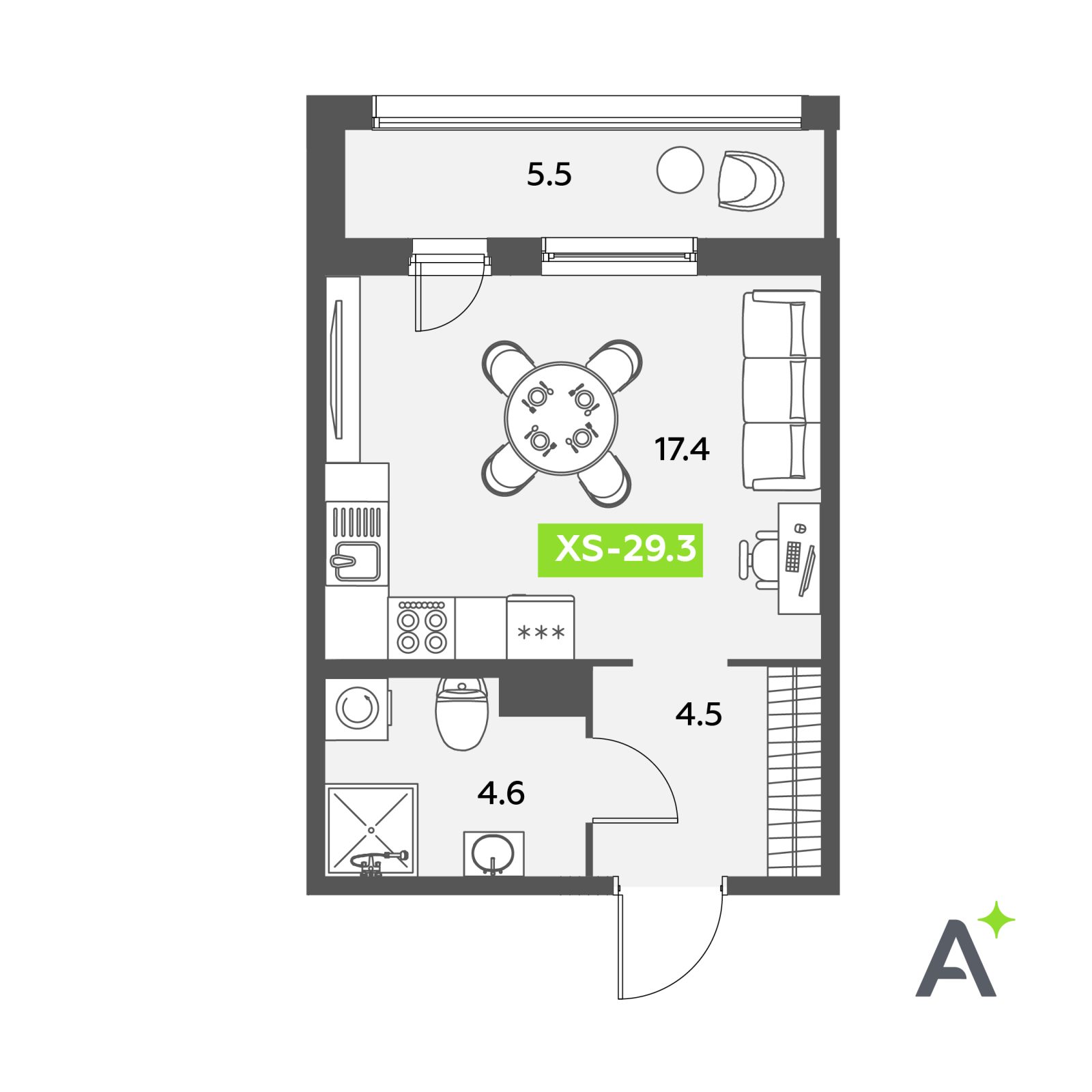 Планировка: студия, 29,3 м²