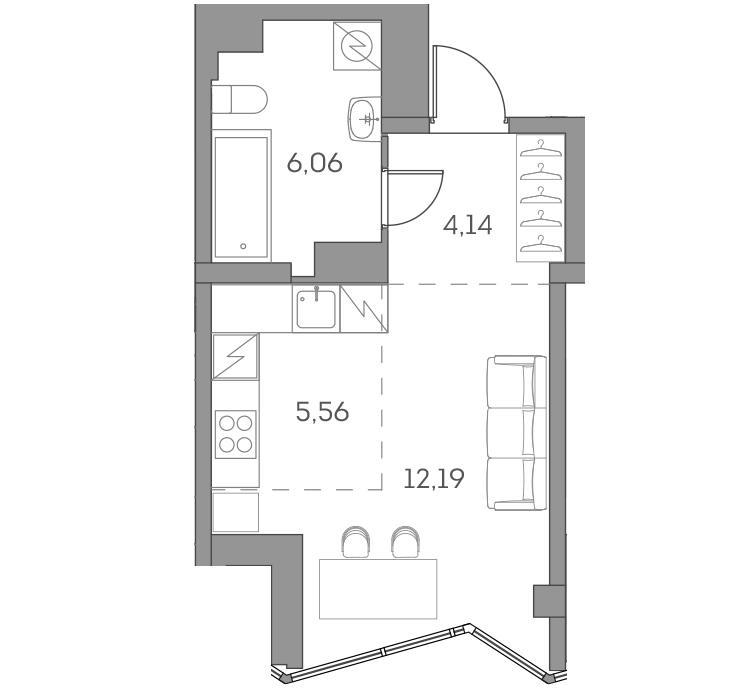 Планировка: студия, 28,0 м²