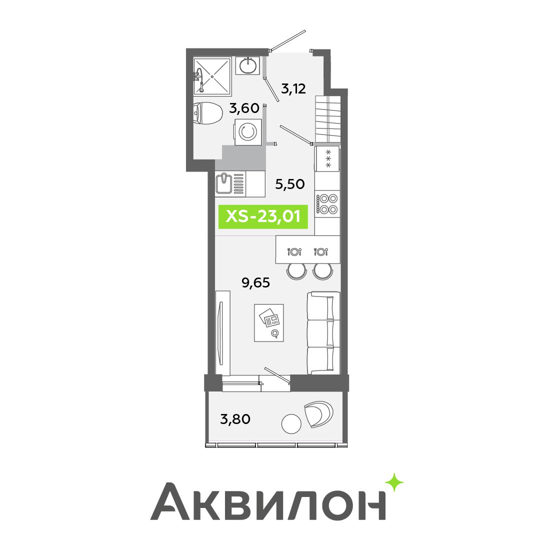 Планировка: студия, 23,0 м²