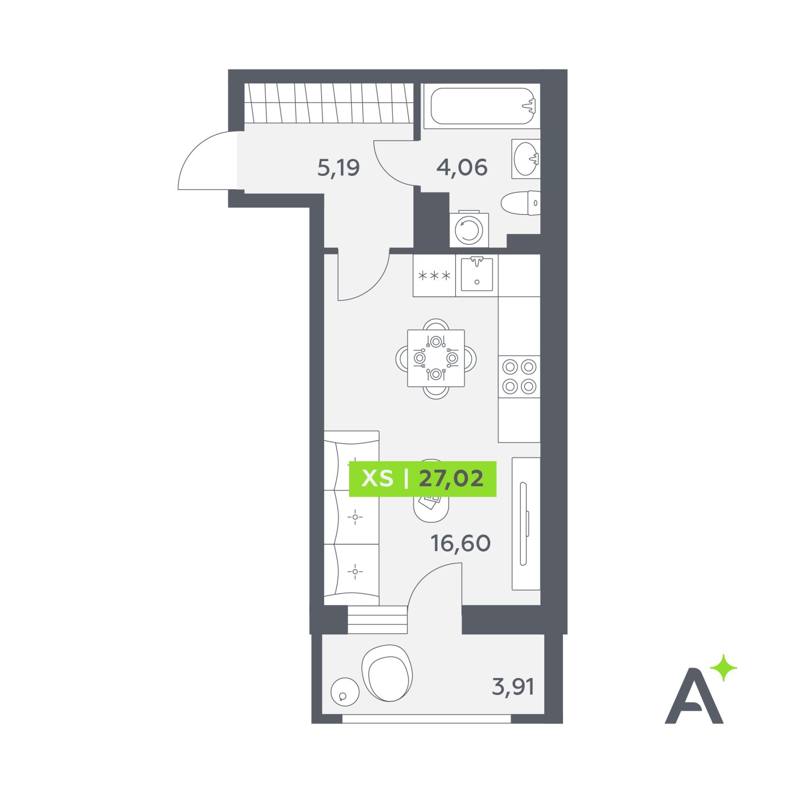 Планировка: студия, 27,0 м²