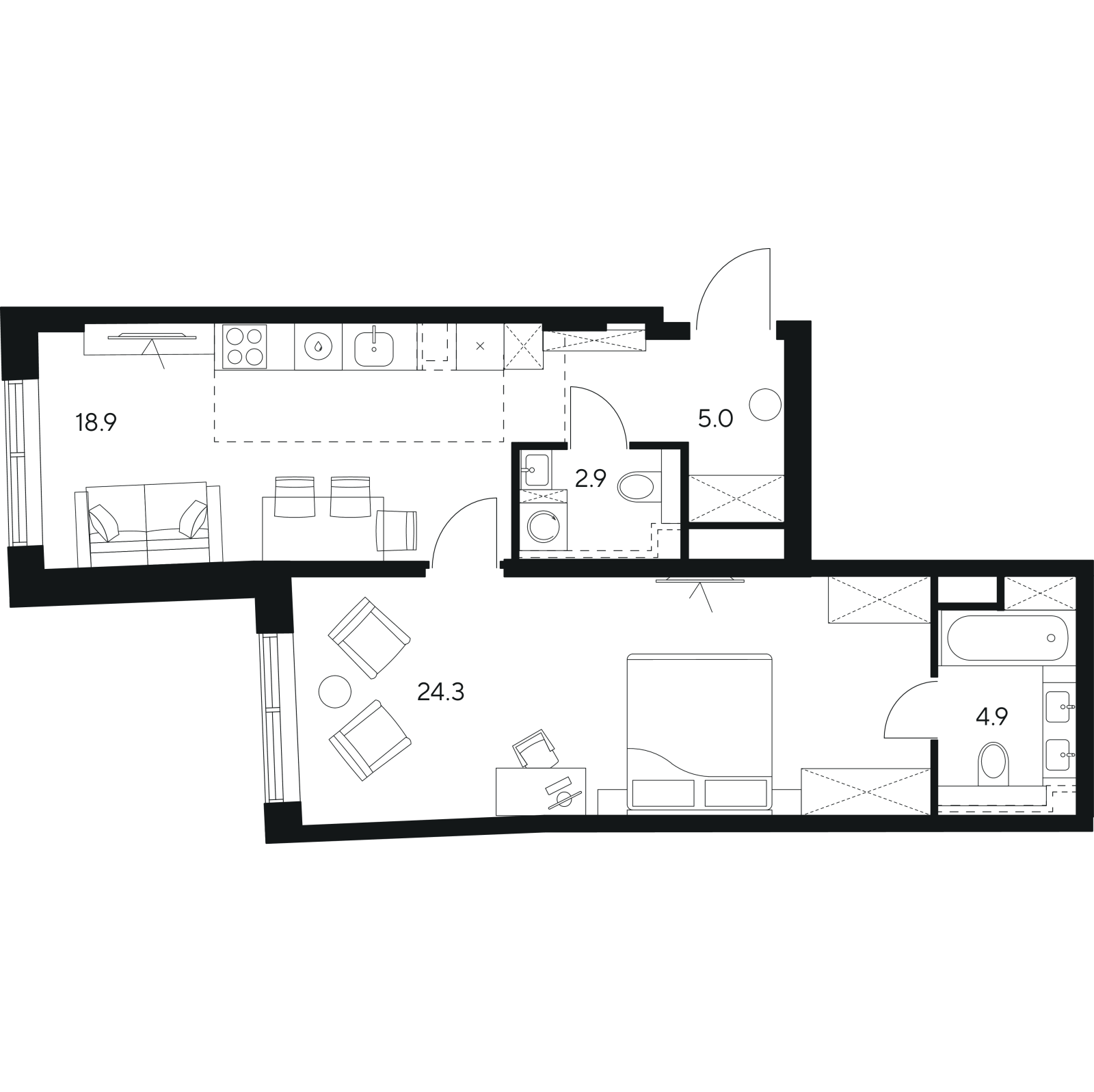Планировка: 2-комнатная квартира, 56,0 м²