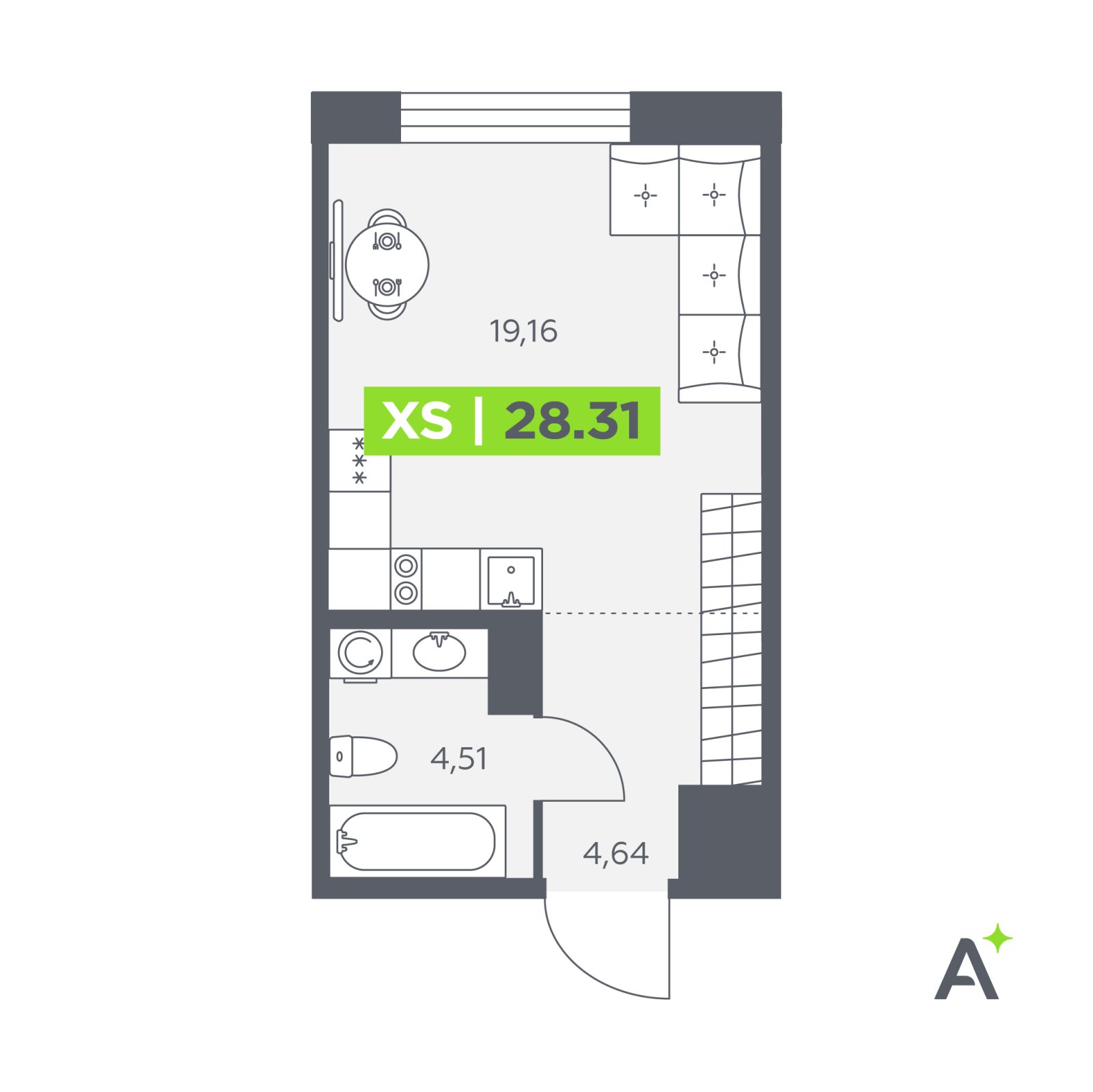 Планировка: студия, 28,3 м²
