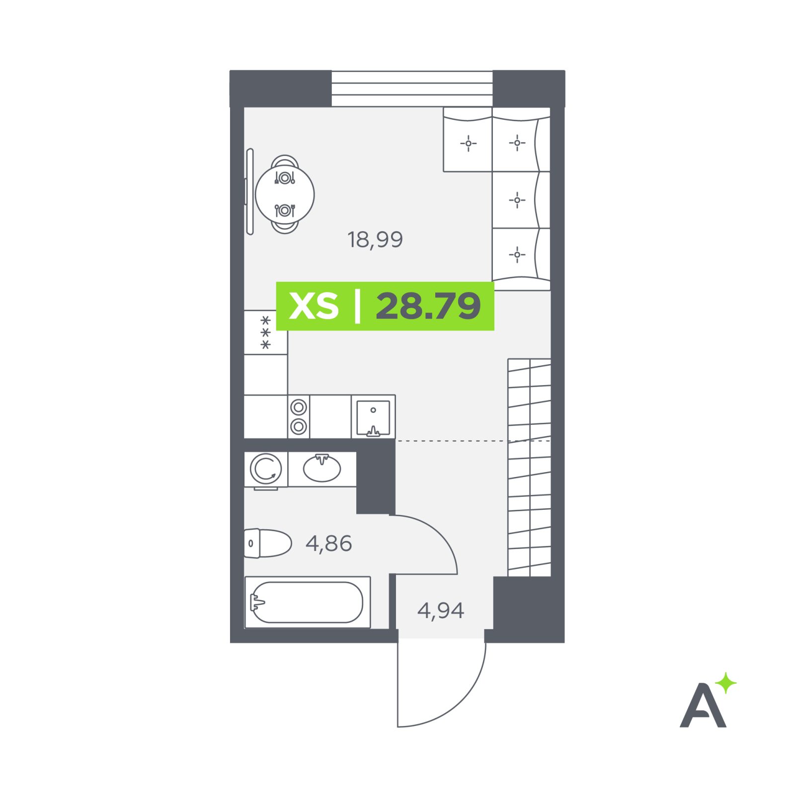 Планировка: студия, 28,8 м²