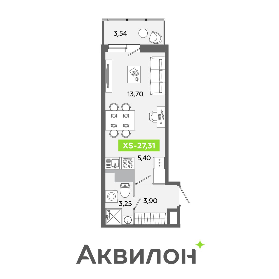 Планировка: студия, 27,3 м²
