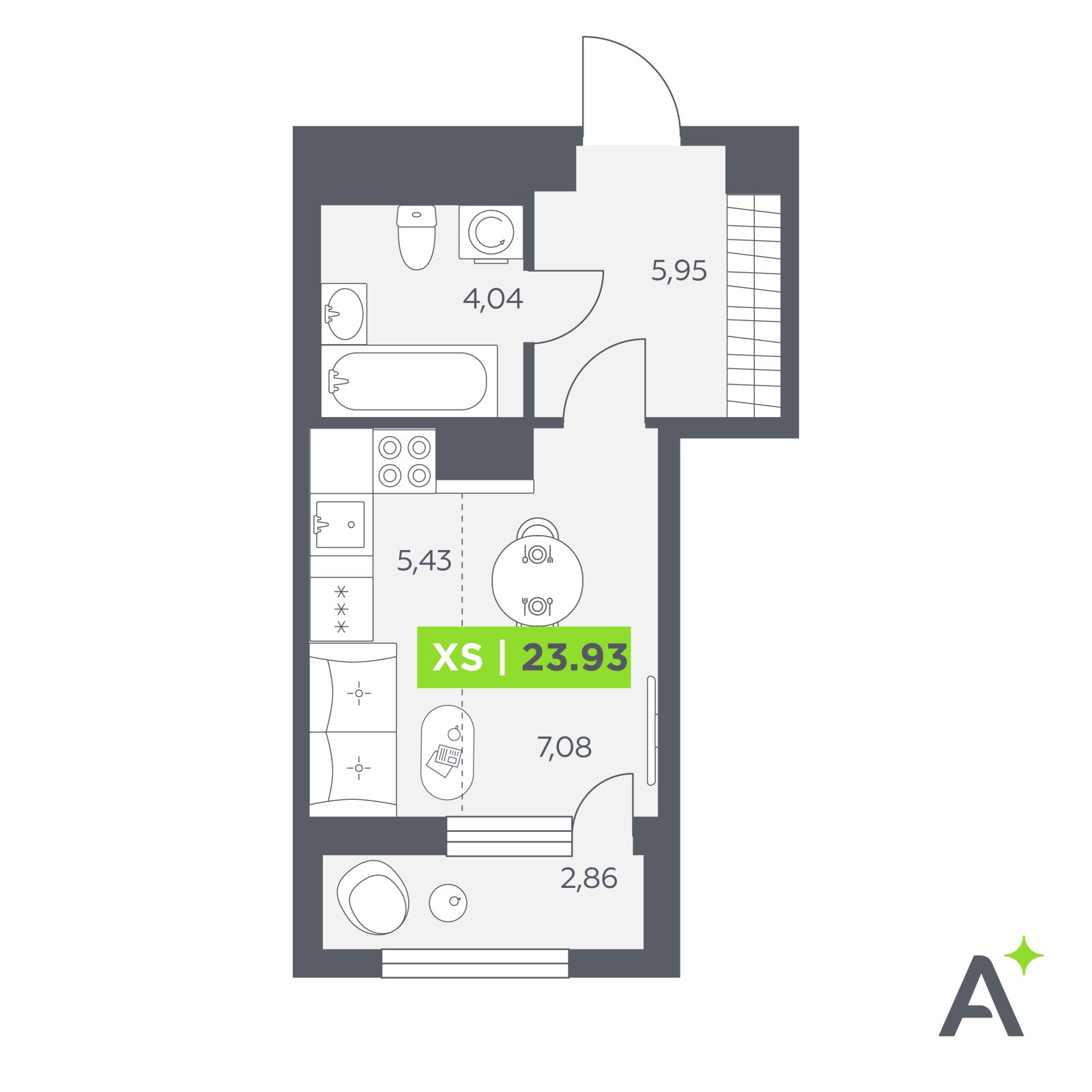 Планировка: студия, 23,9 м²