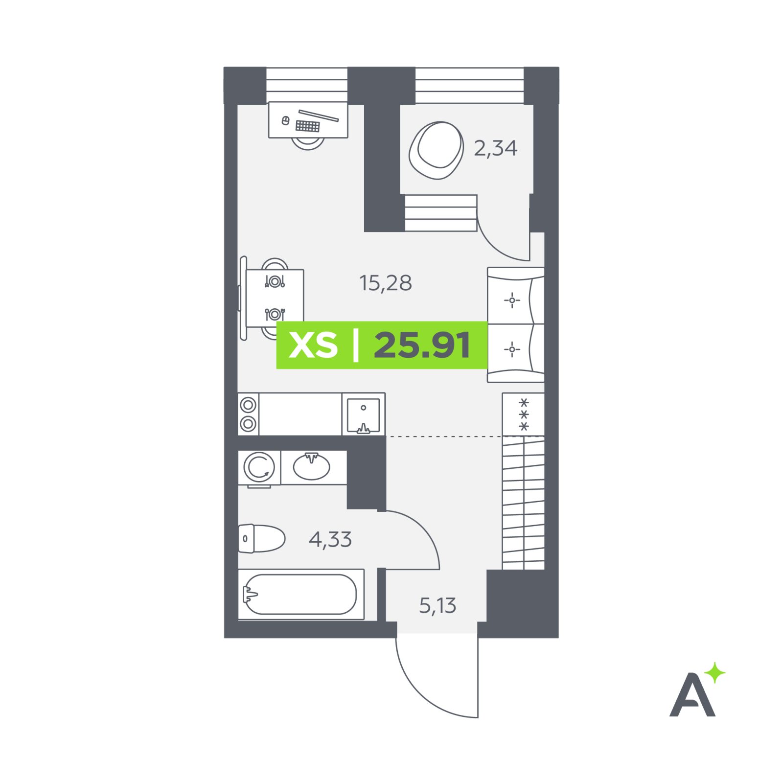 Планировка: студия, 25,9 м²