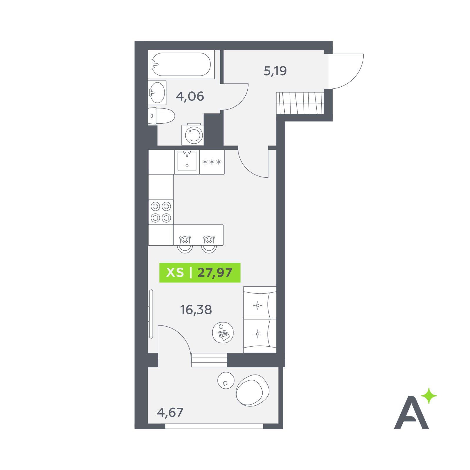 Планировка: студия, 28,0 м²