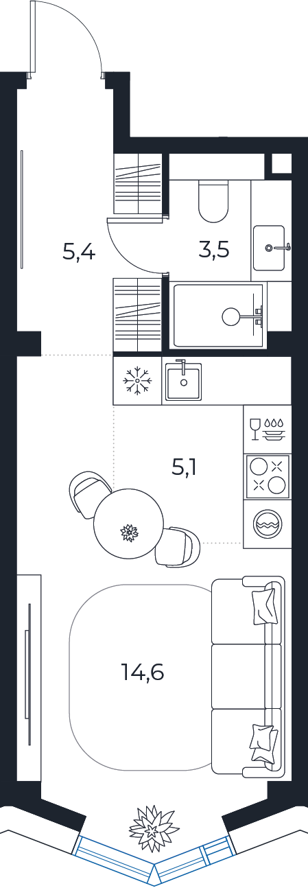 Планировка: студия, 28,6 м²