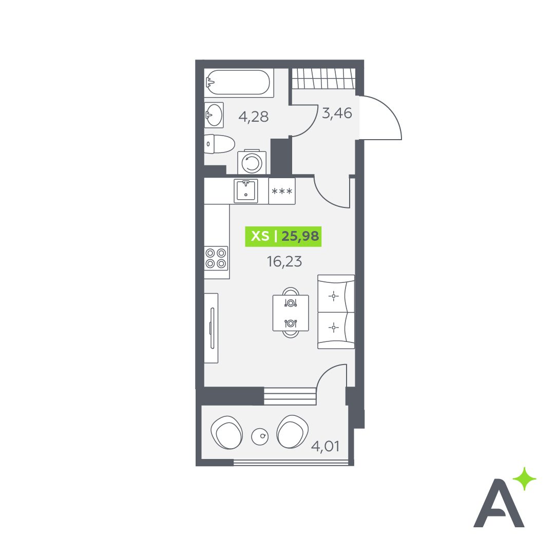 Планировка: студия, 26,0 м²