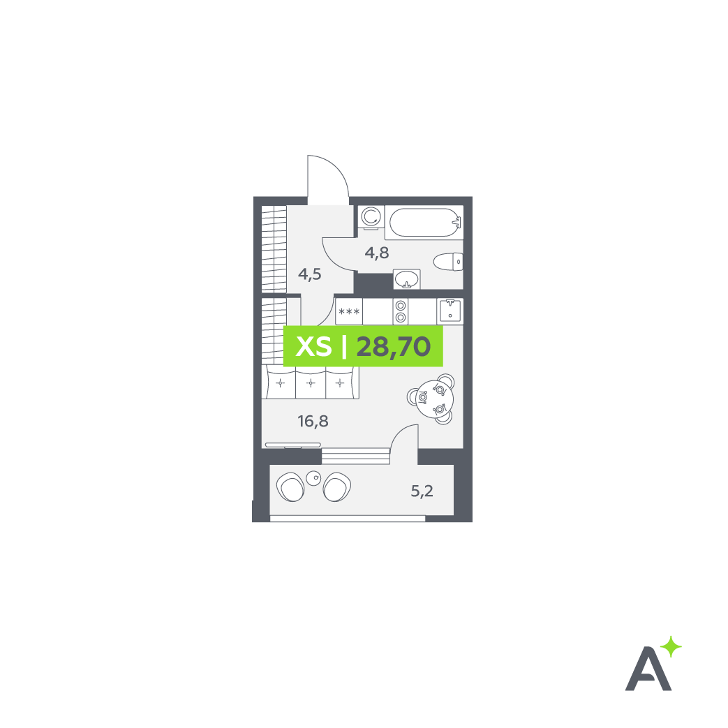 Планировка: студия, 28,7 м²