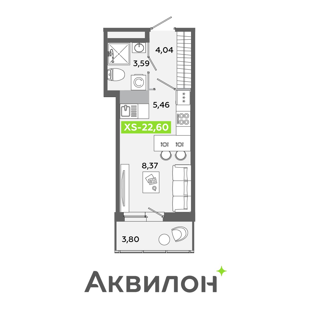 Планировка: студия, 22,6 м²