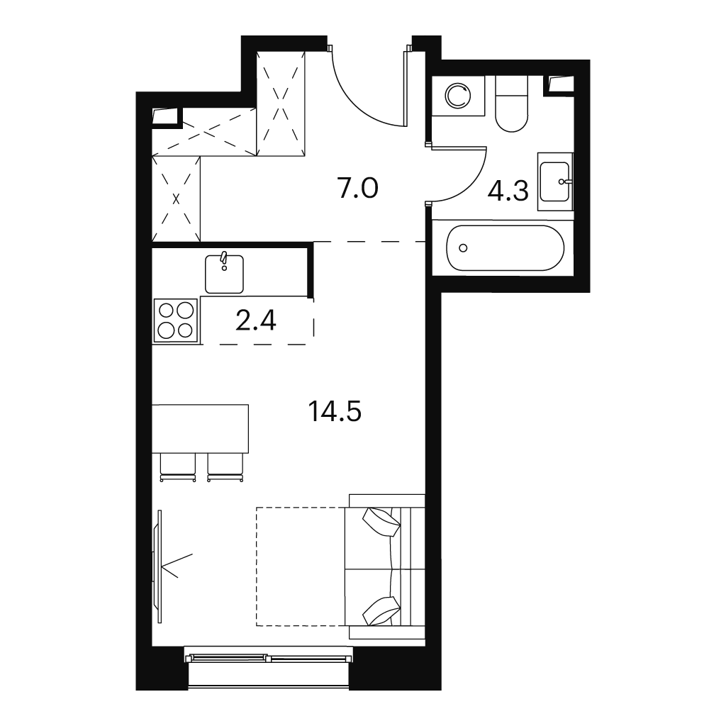 Планировка: студия, 28,2 м²
