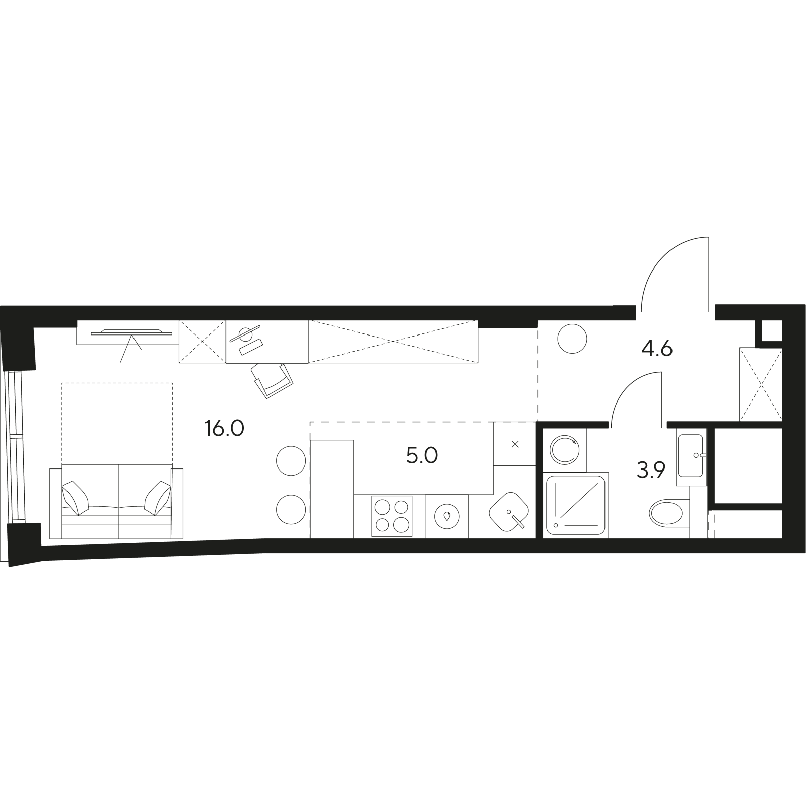 Планировка: студия, 29,5 м²