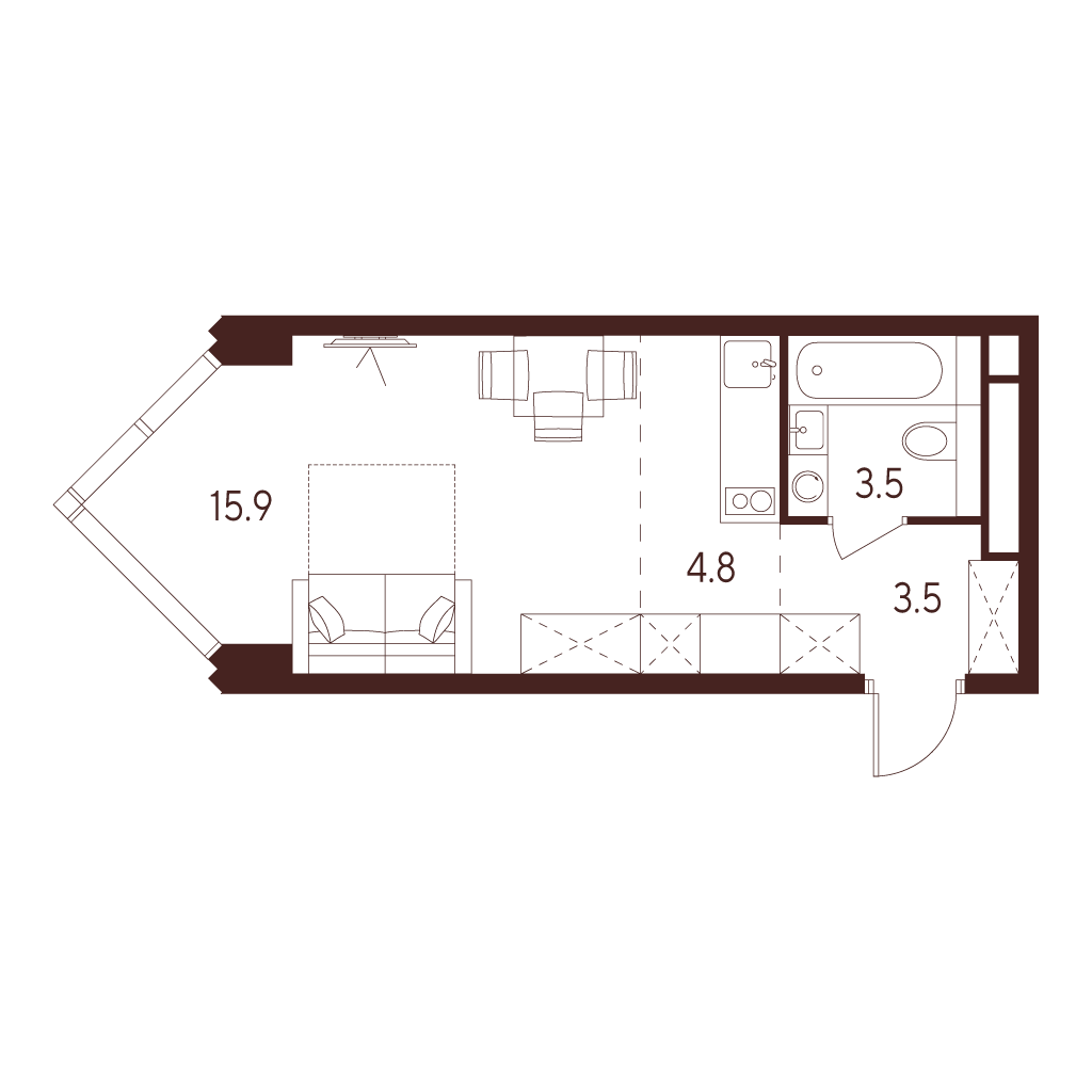 Планировка: студия, 27,7 м²