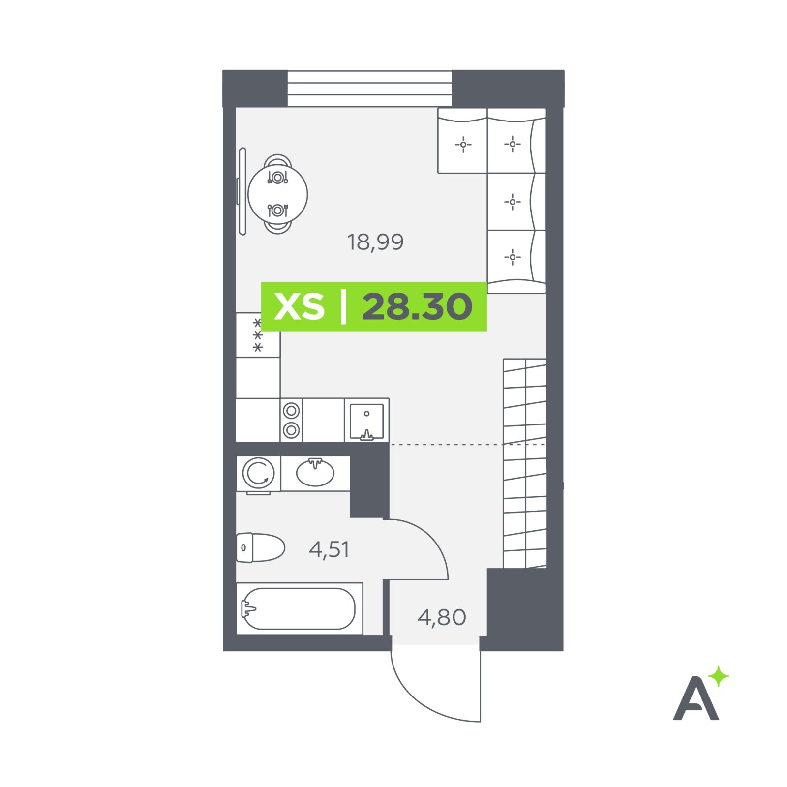 Планировка: студия, 28,3 м²