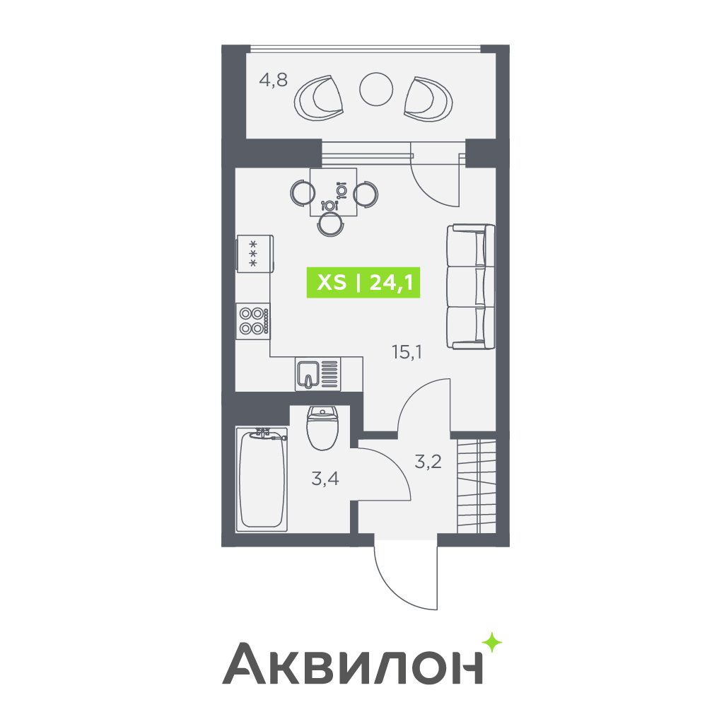 Планировка: студия, 24,1 м²