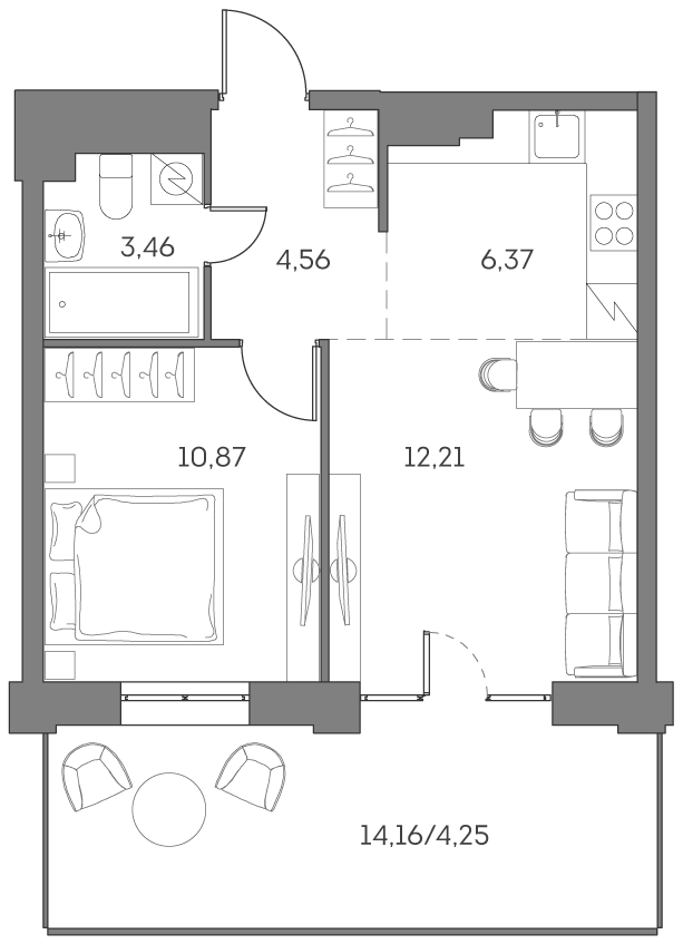 Планировка: 2-комнатная квартира, 41,7 м²