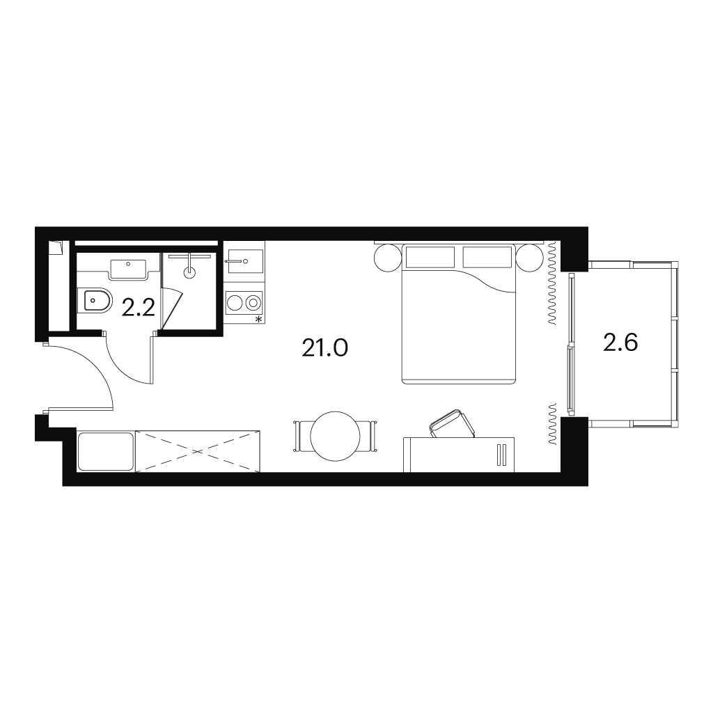 Планировка: студия, 25,8 м²