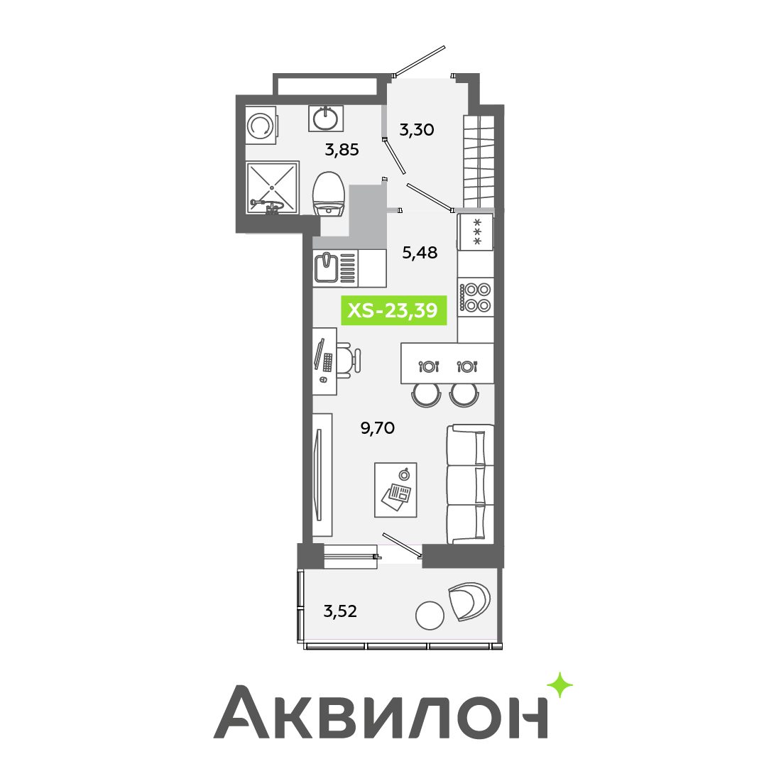 Планировка: студия, 23,4 м²