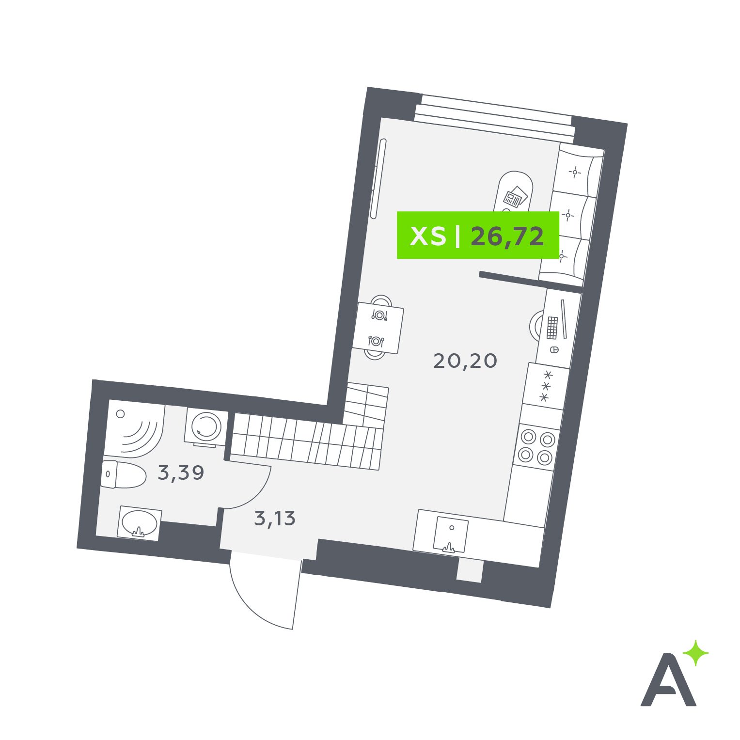 Планировка: студия, 26,7 м²