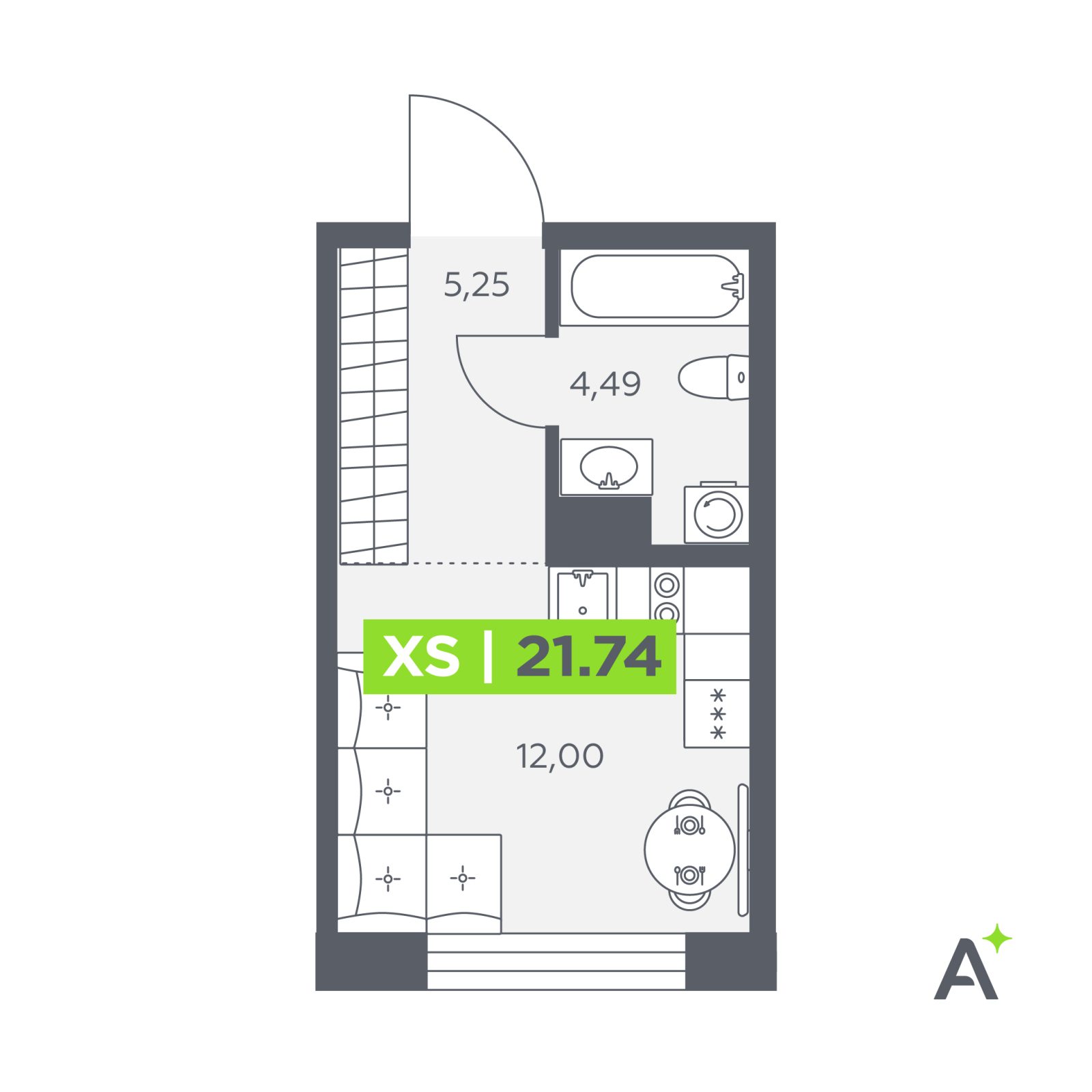 Планировка: студия, 21,7 м²