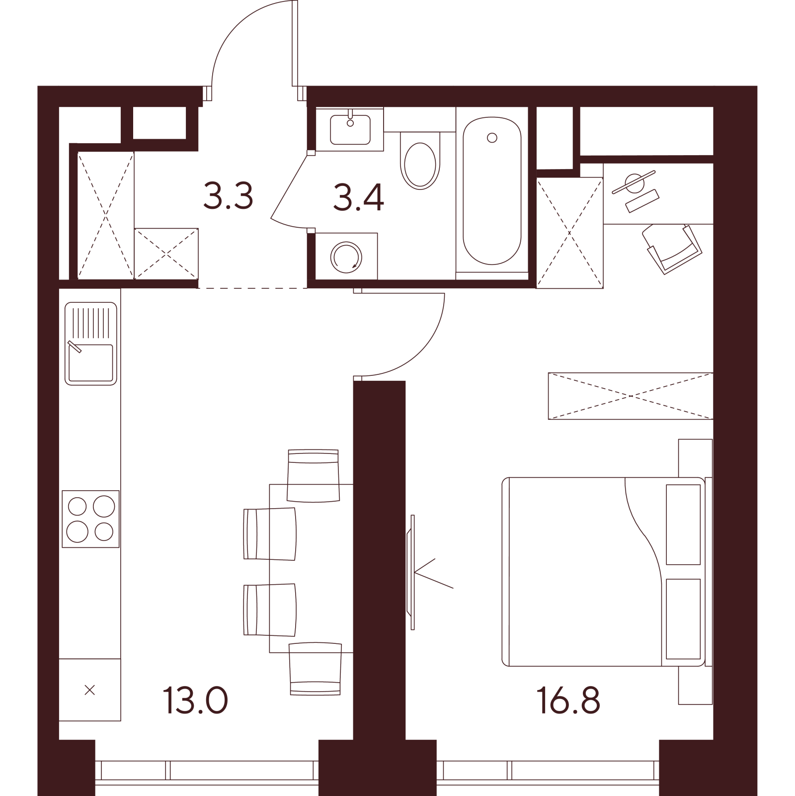 Планировка: 1-комнатная квартира, 36,5 м²