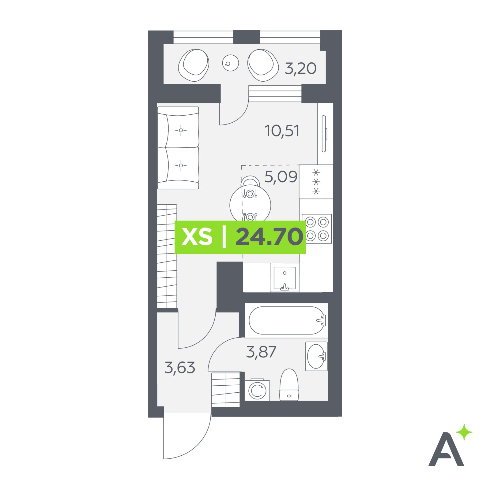 Планировка: студия, 24,7 м²
