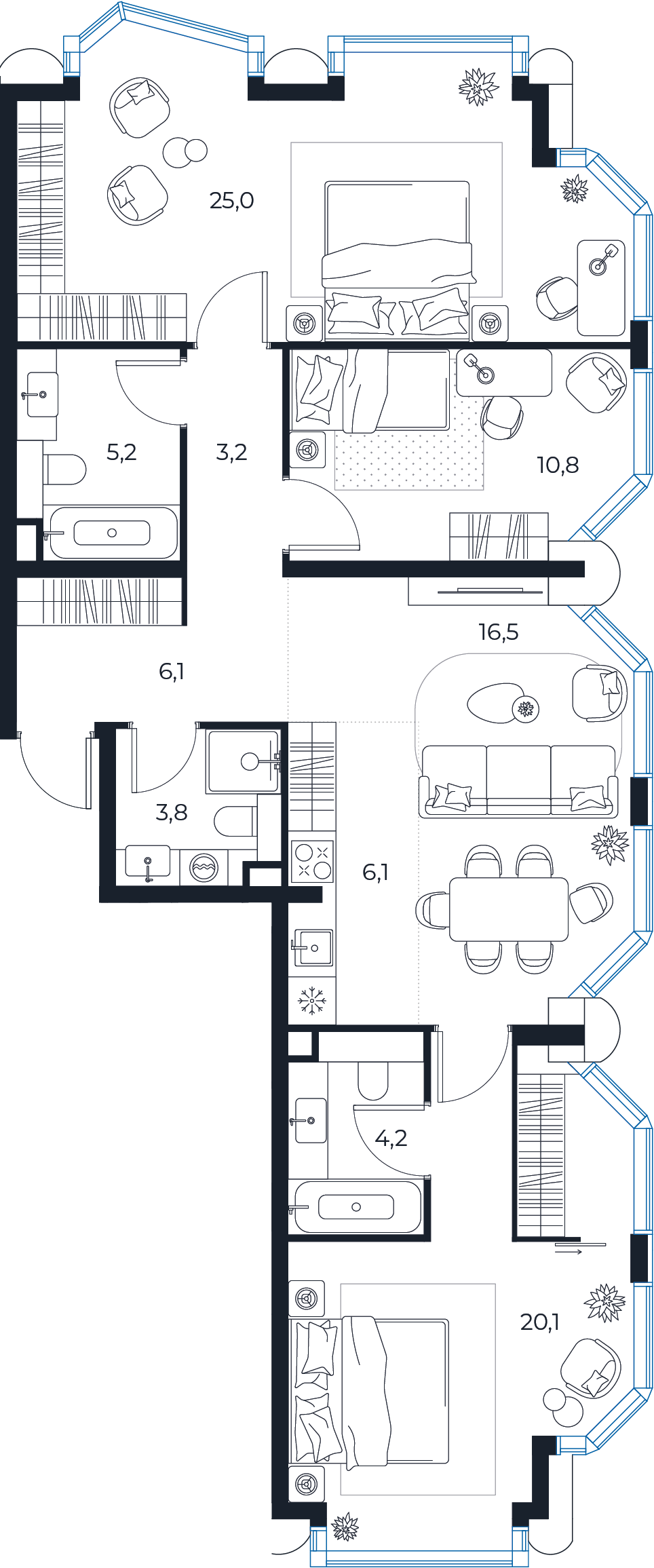 Планировка: 3-комнатная квартира, 101,0 м²