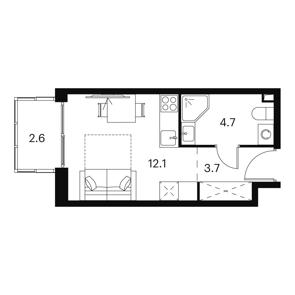 Планировка: студия, 24,1 м²