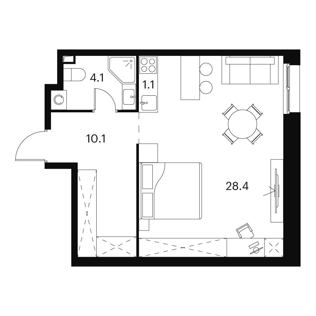 Планировка: студия, 43,7 м²