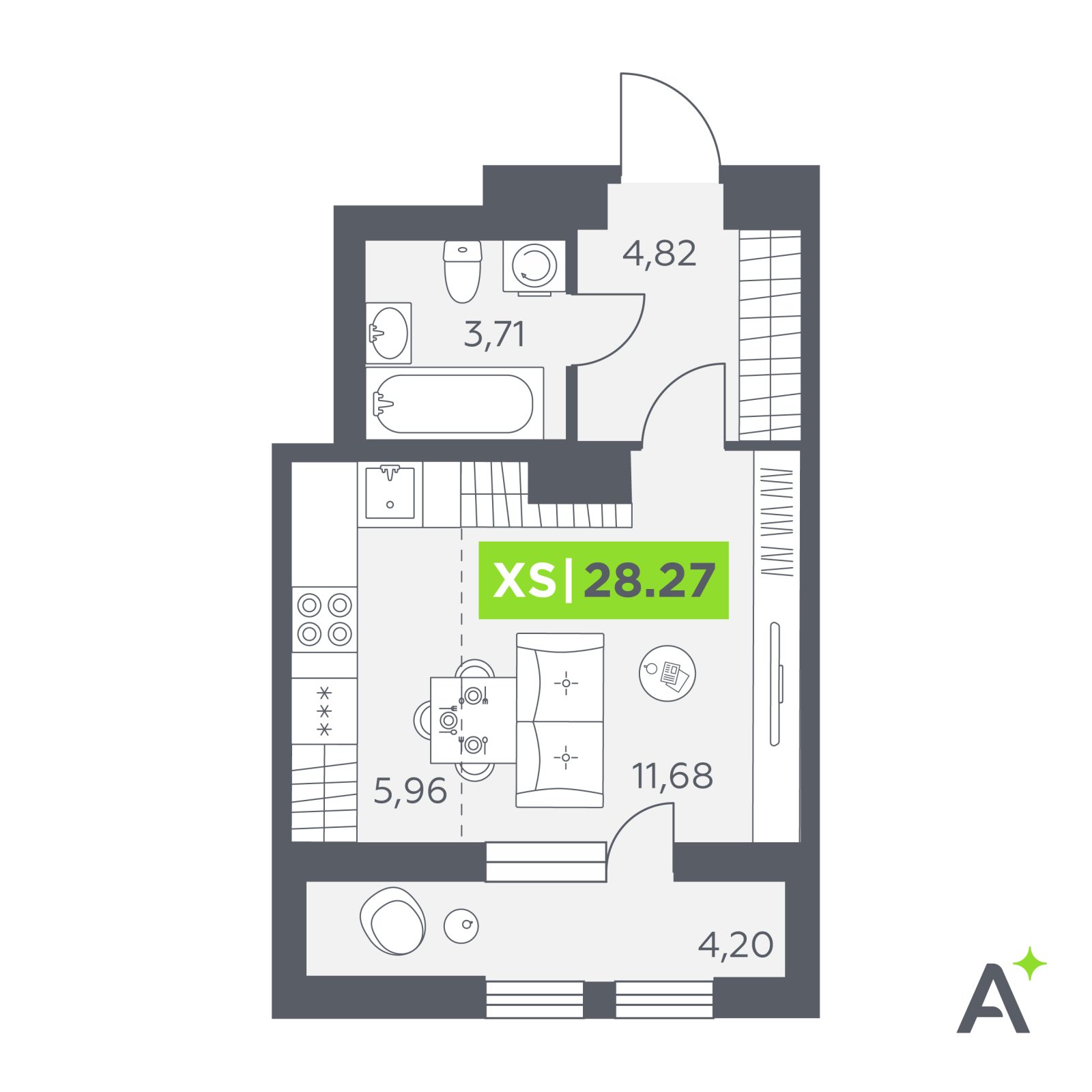 Планировка: студия, 28,3 м²
