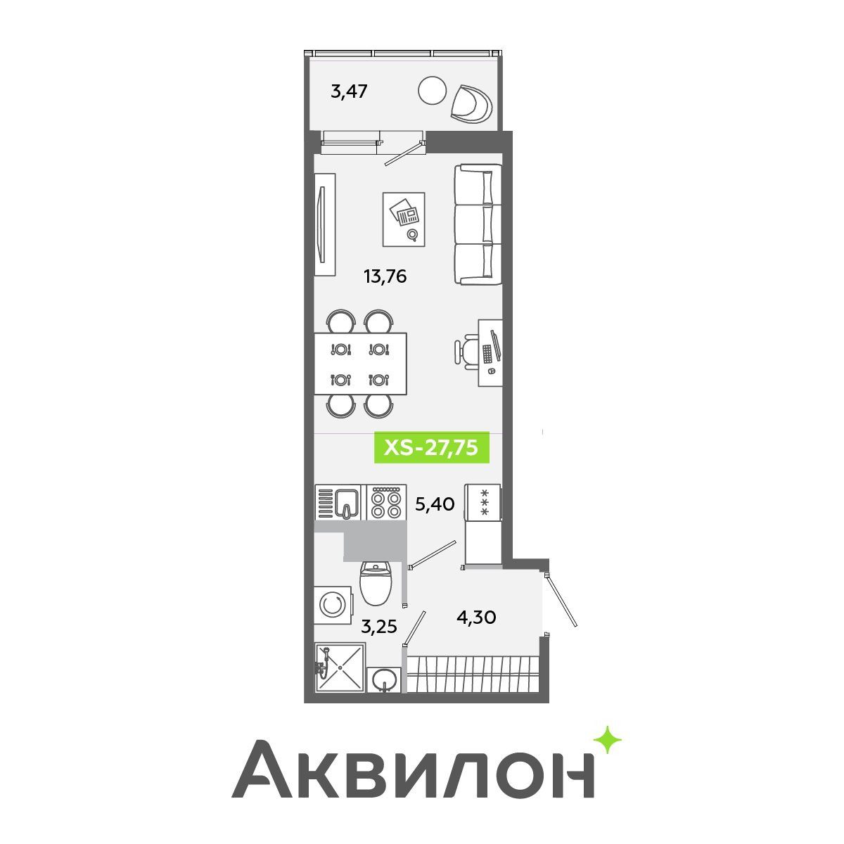 Планировка: студия, 27,8 м²