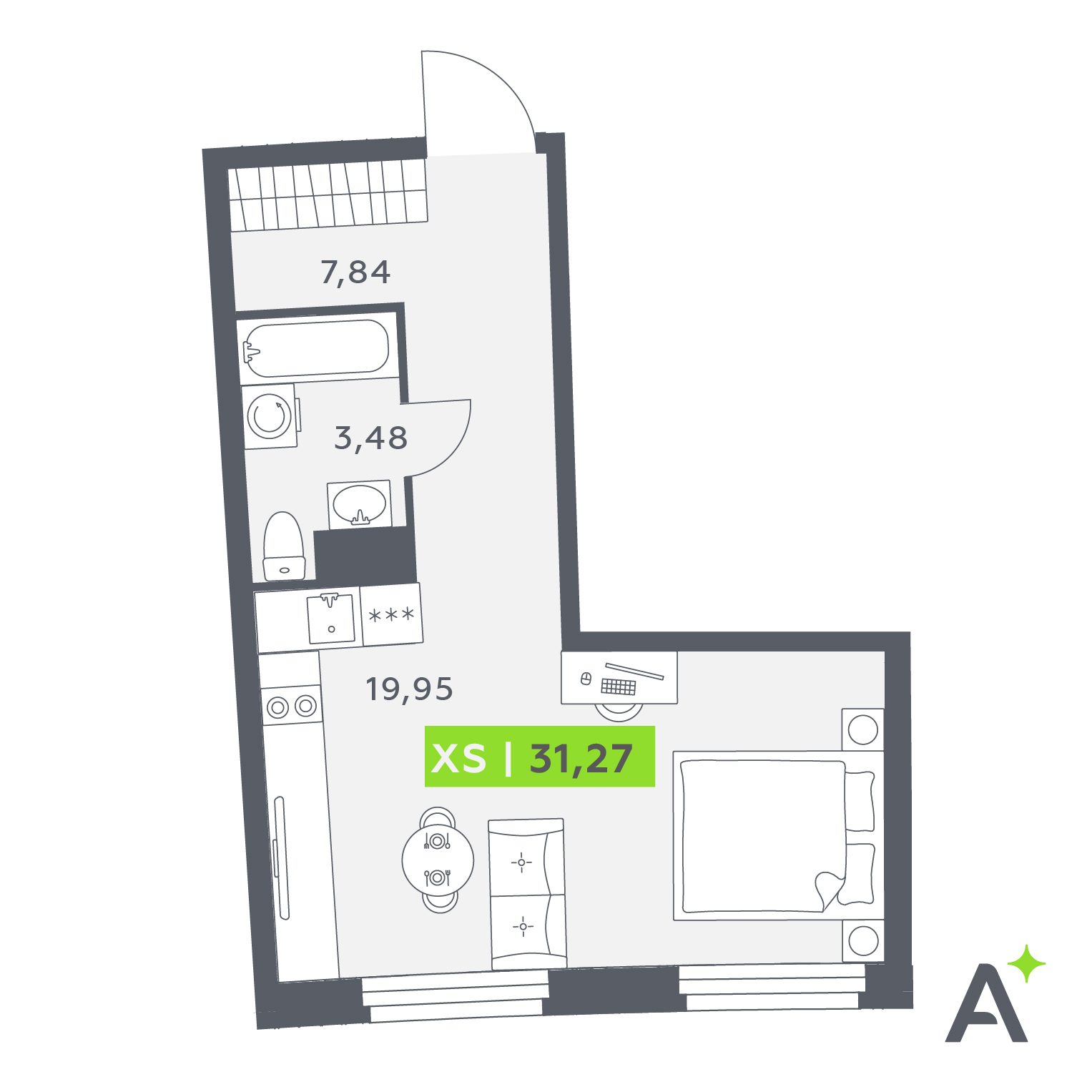 Планировка: студия, 31,3 м²
