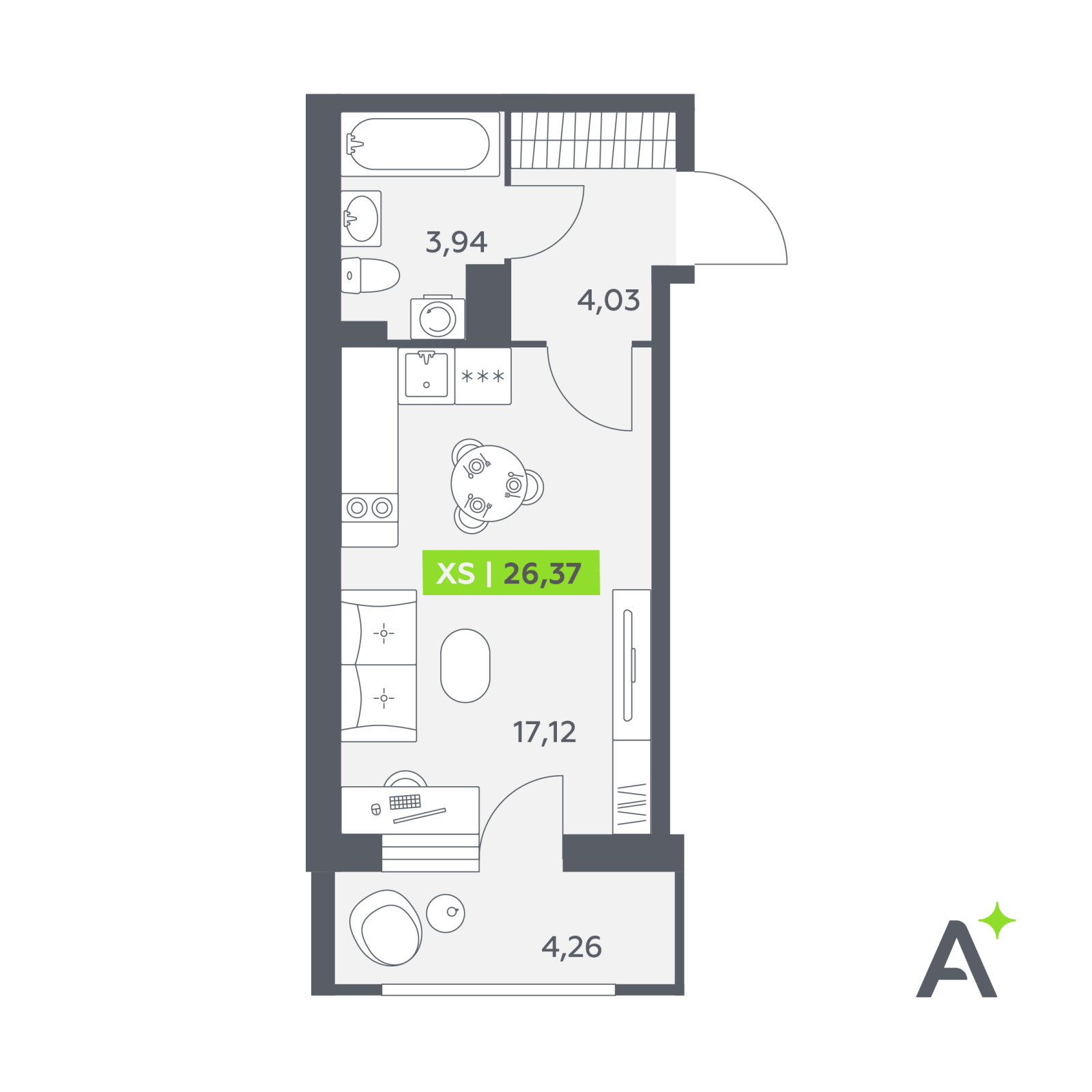 Планировка: студия, 26,4 м²